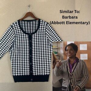 Adrianna Papell Women's Cardigan MED Black White Houndstooth Sweater Minimalist